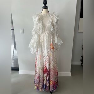 Zimmerman Women's White Ruffled Laser-cut Floral-print Gauze Gown **NWT**